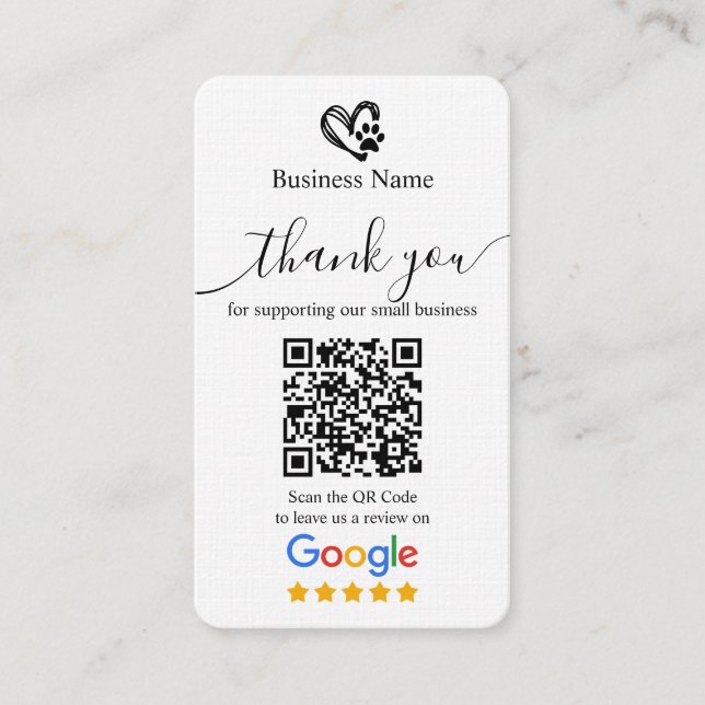 Dog Grooming Google Review Request Card QR code (Front)