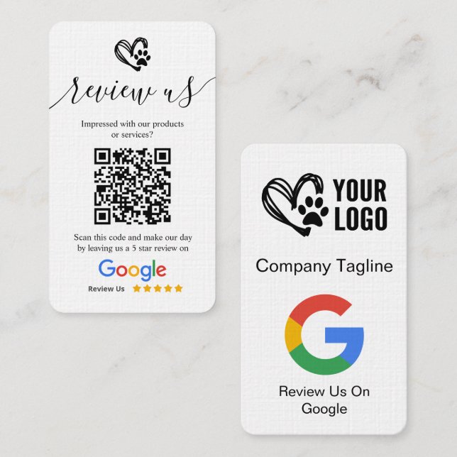 Dog Grooming Google Review Request Logo & QR Code Business Card (Front/Back)