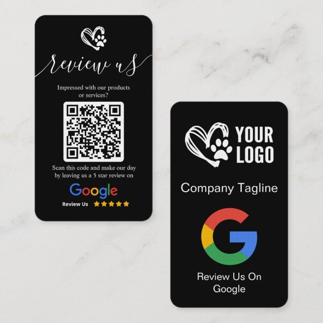 Dog Grooming Google Review Request Logo & QR Code Business Card (Front/Back)