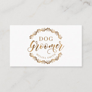 Dog grooming in shape of a circle in gold business card