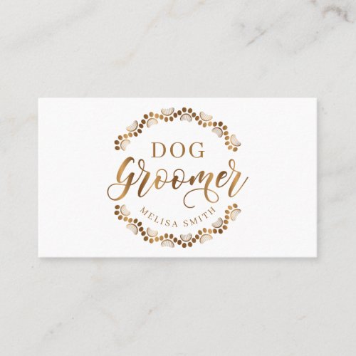 Dog grooming in shape of a circle in  gold business card