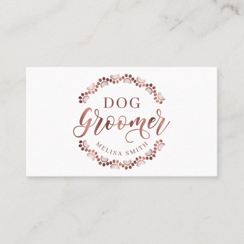 Dog grooming in shape of a circle rose gold business card