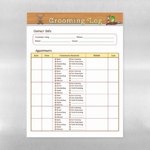 Dog Grooming Log Magnetic Dry Erase Sheet