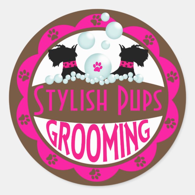 Dog Grooming Logo Customize with Your Name Classic Round Sticker (Front)