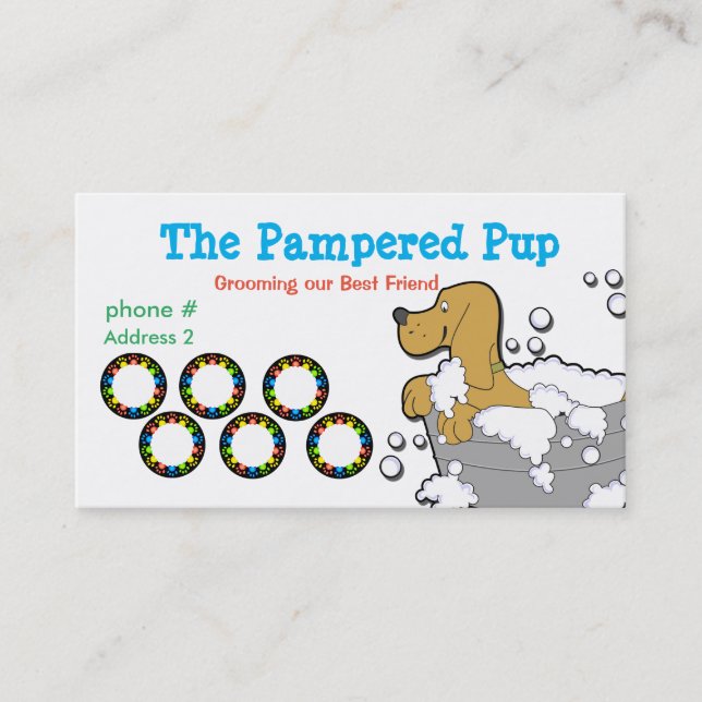 Dog Grooming Loyalty Punch Card Business Cards (Front)
