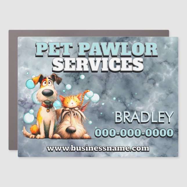 Dog grooming mobile business marble luxury pet spa car magnet (Front)