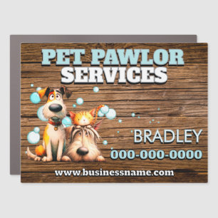 Dog grooming mobile business woodgrain pet spa car magnet