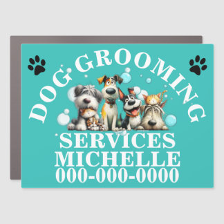 Dog grooming mobile doggy care DIY blue Car Magnet
