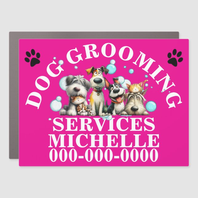 Dog grooming mobile doggy care DIY hot pink Car Magnet (Front)