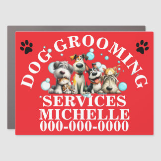 Dog grooming mobile doggy care DIY red Car Magnet