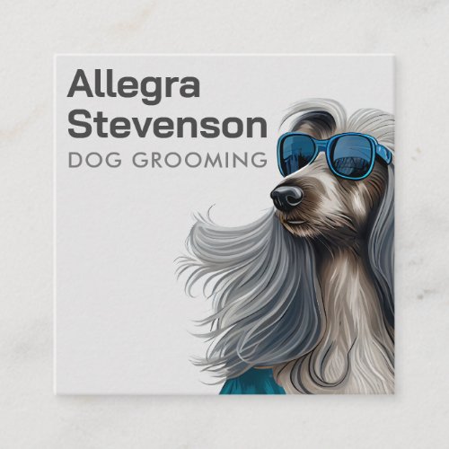 Dog Grooming Modern Simple Typography Afghan Hound Square Business Card