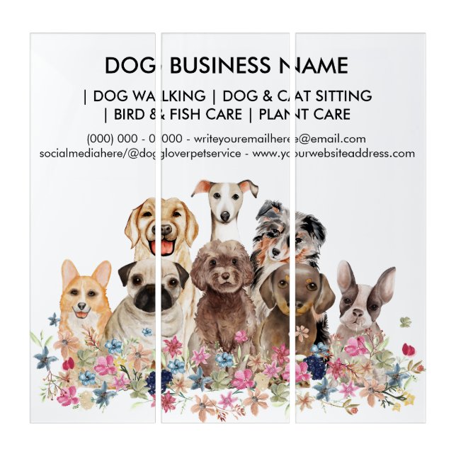 Dog grooming pet sitters Canine walker business Triptych (Front)