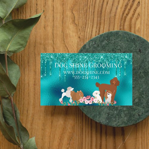 Dog Grooming Pet Sitting Glitter Robins egg blue Business Card Magnet