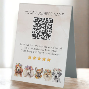 Dog Grooming QR code review YELP Beige Table Tent