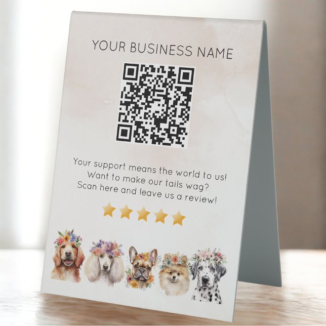Dog Grooming QR code review YELP Beige Table Tent (Creator Uploaded)