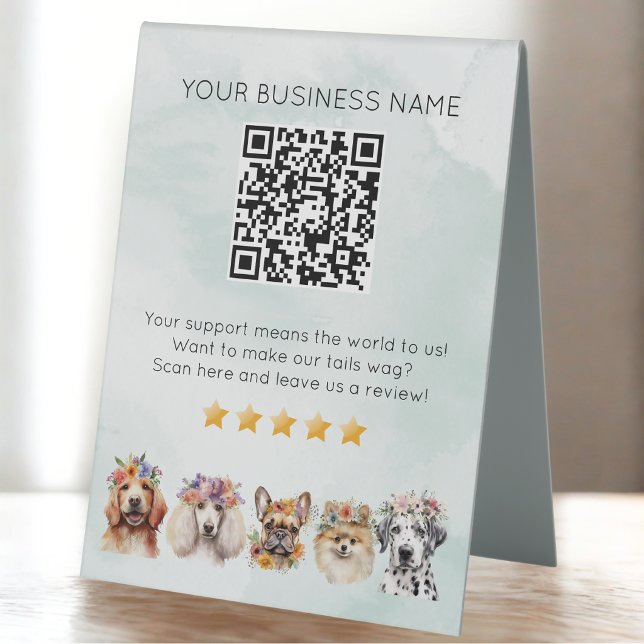 Dog Grooming QR code review YELP Green Table Tent (Creator Uploaded)