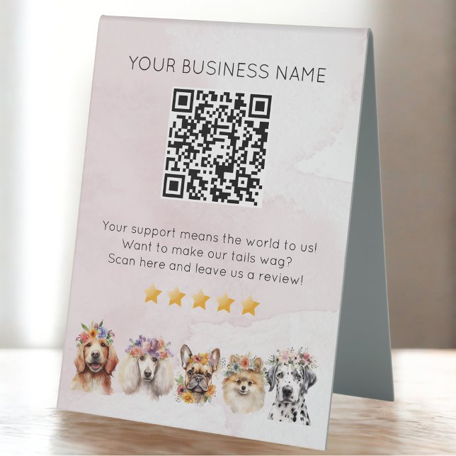 Dog Grooming QR code review YELP Pink Table Tent (Creator Uploaded)