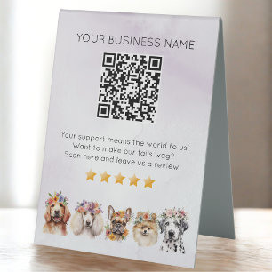 Dog Grooming QR code review YELP Purple Table Tent
