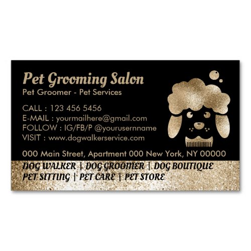 Dog Grooming Salon Gold bath spa Business Card Magnet