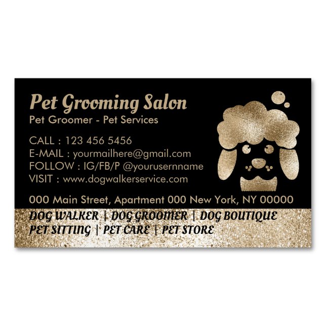 Dog Grooming Salon Gold bath spa Business Card Magnet (Front)
