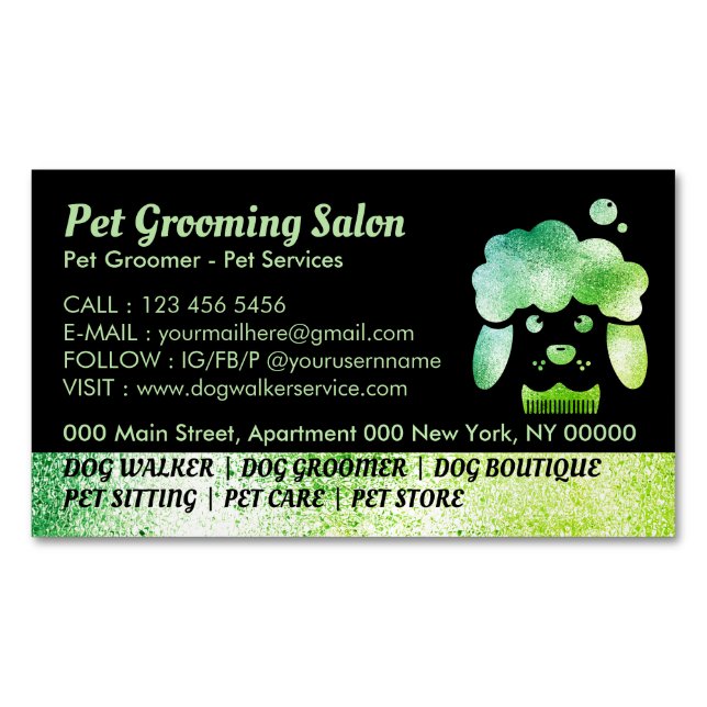 Dog Grooming Salon green bath spa Business Card Magnet (Front)