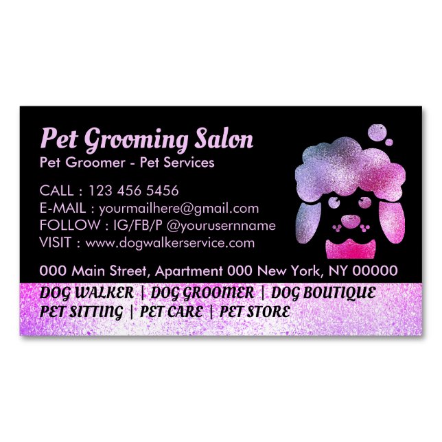 Dog Grooming Salon purple bath spa Business Card Magnet (Front)