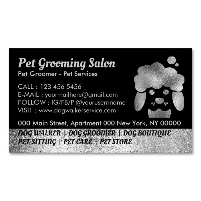 Dog Grooming Salon silver bath spa Business Card Magnet (Front)