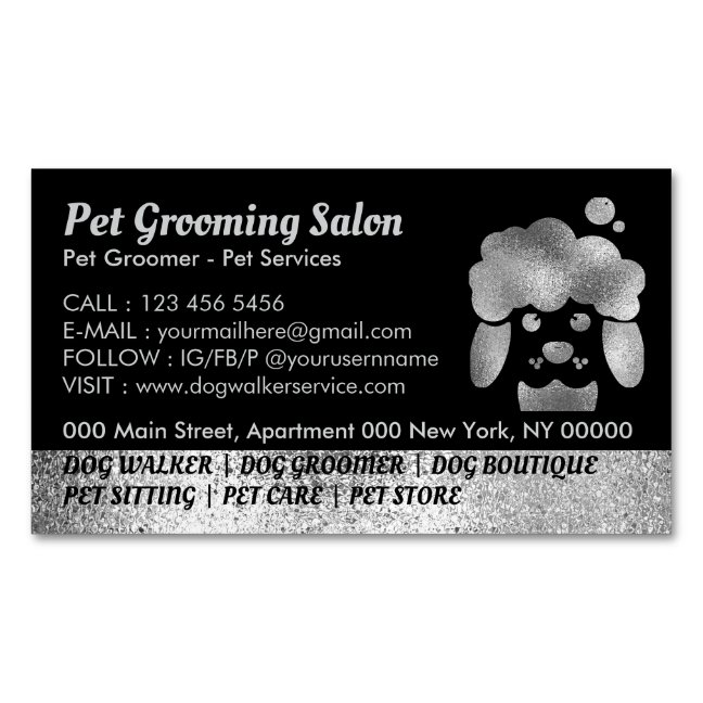 Dog Grooming Salon silver bath spa Business Card Magnet