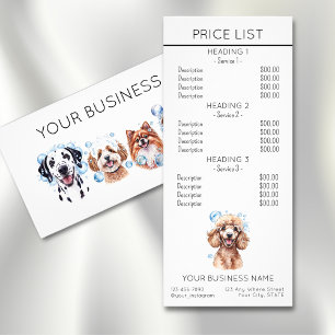 Dog grooming service price list rack card
