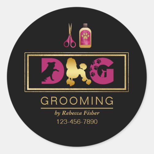 Dog Grooming Services Black Pink Sticker