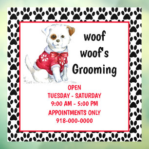 Dog Grooming Services / Hours Storefront  Window Cling