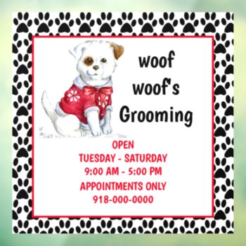 Dog Grooming Services / Hours Storefront  Window Cling by Susang6 at Zazzle