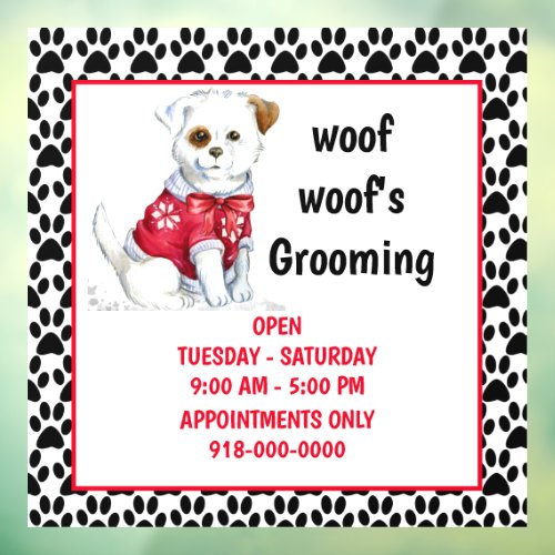 Dog Grooming Services  Hours Storefront  Window Cling