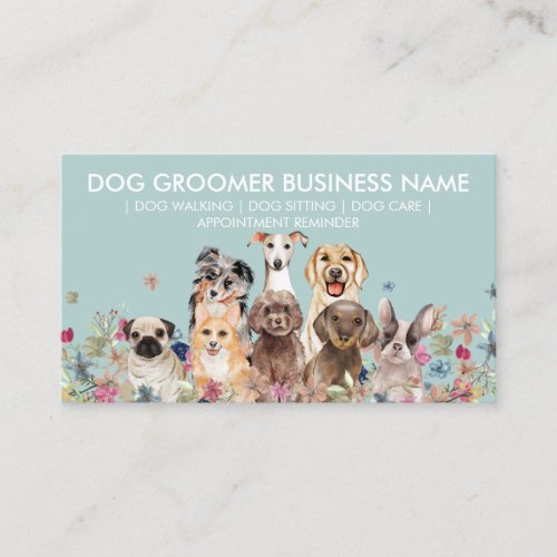 Dog Grooming Sitter Walker Appointment Greenery Business Card