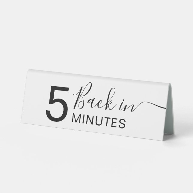 Dog Grooming Spa Back in 5 MInutes Table Tent Sign (Front)