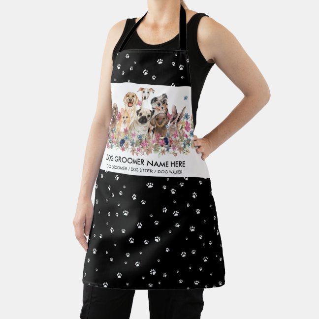 Dog Grooming Spa Black White Tiny Paws Apron
