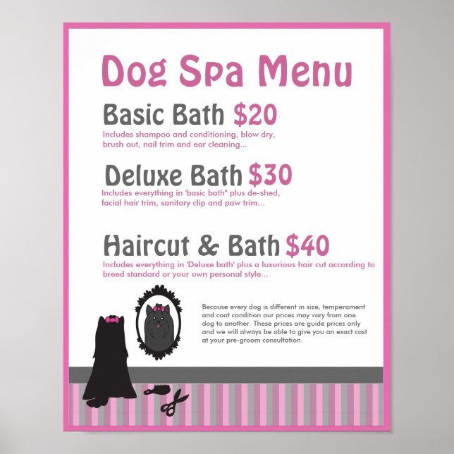 Dog Grooming Spa Menu - Personalizable Poster (Front)