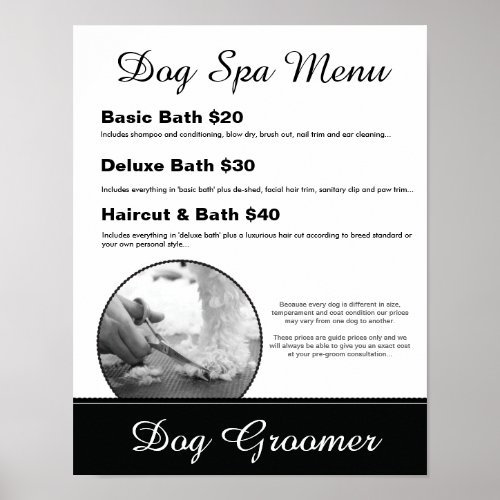 Dog Grooming Spa Menu _ Personalizable Poster
