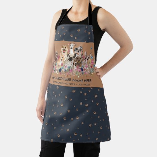 Dog Grooming Spa Salon Navy Brown Paws Vet Apron