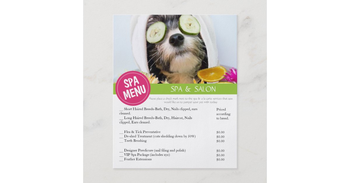 Dog Grooming Spa Services Menu | Zazzle