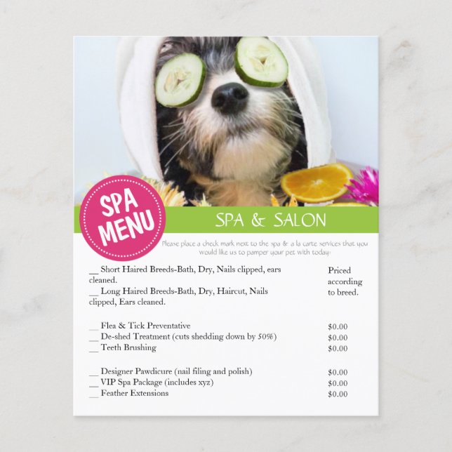 Dog Grooming Spa Services Menu Flyer (Front)