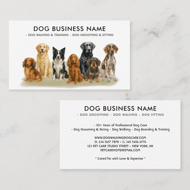 Dog Grooming Walking Sitting Boarding Training Business Card (Front/Back)