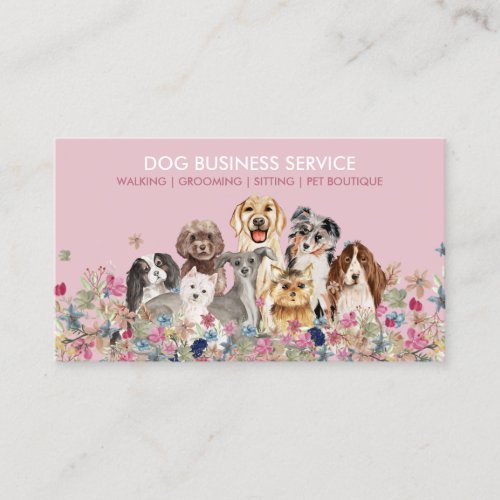 Dog Grooming Walking Sitting Service Pink Business Card