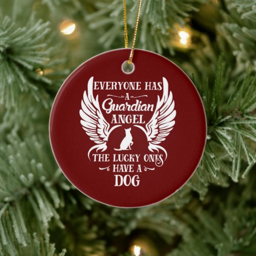 Dog guardian angel typography ceramic ornament