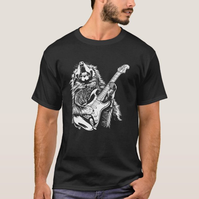 Dog Guitarist Guitar - Tibetan Mastiff Dad Mom T-Shirt (Front)
