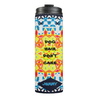 DOG HAIR DON'T CARE Orange Navy Abstract Thermal Tumbler