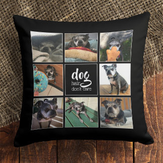 Dog Hair Don't Care 🐾 Pet Photo Collage Throw Pillow