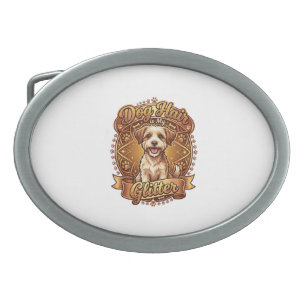 Dog Hair Is Glitter Fluffy Gold Ribbon_1 Belt Buckle