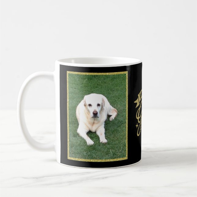 Dog Hair Is My Glitter Faux Gold Black Photo Coffee Mug (Left)