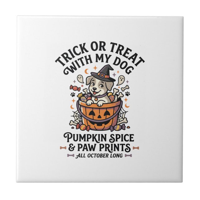 Dog Halloween Candy Night Ceramic Tile (Front)